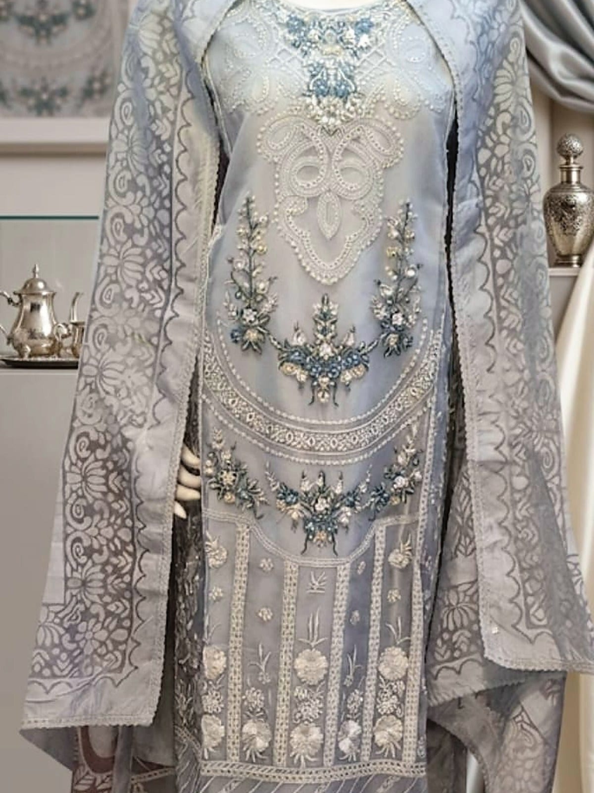 Organza Long Shirt with Pearl Work