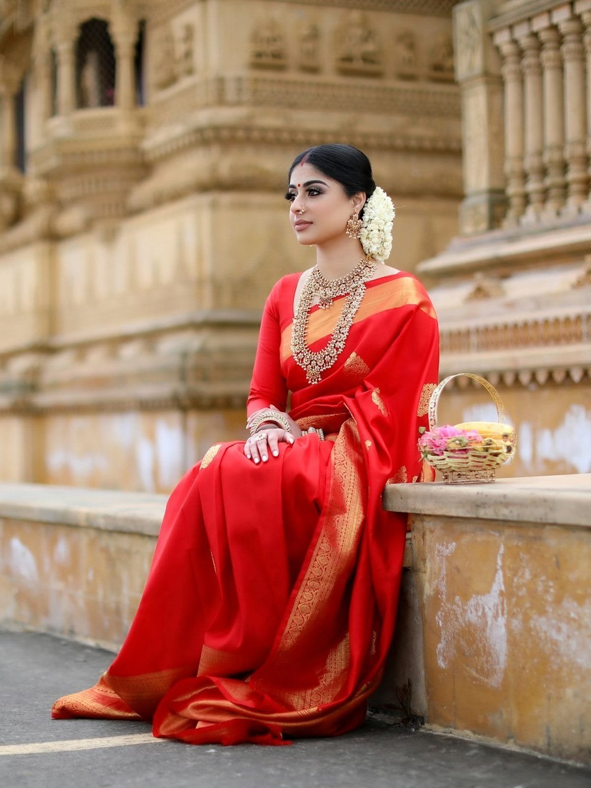Vermilion Chiffon Saree
